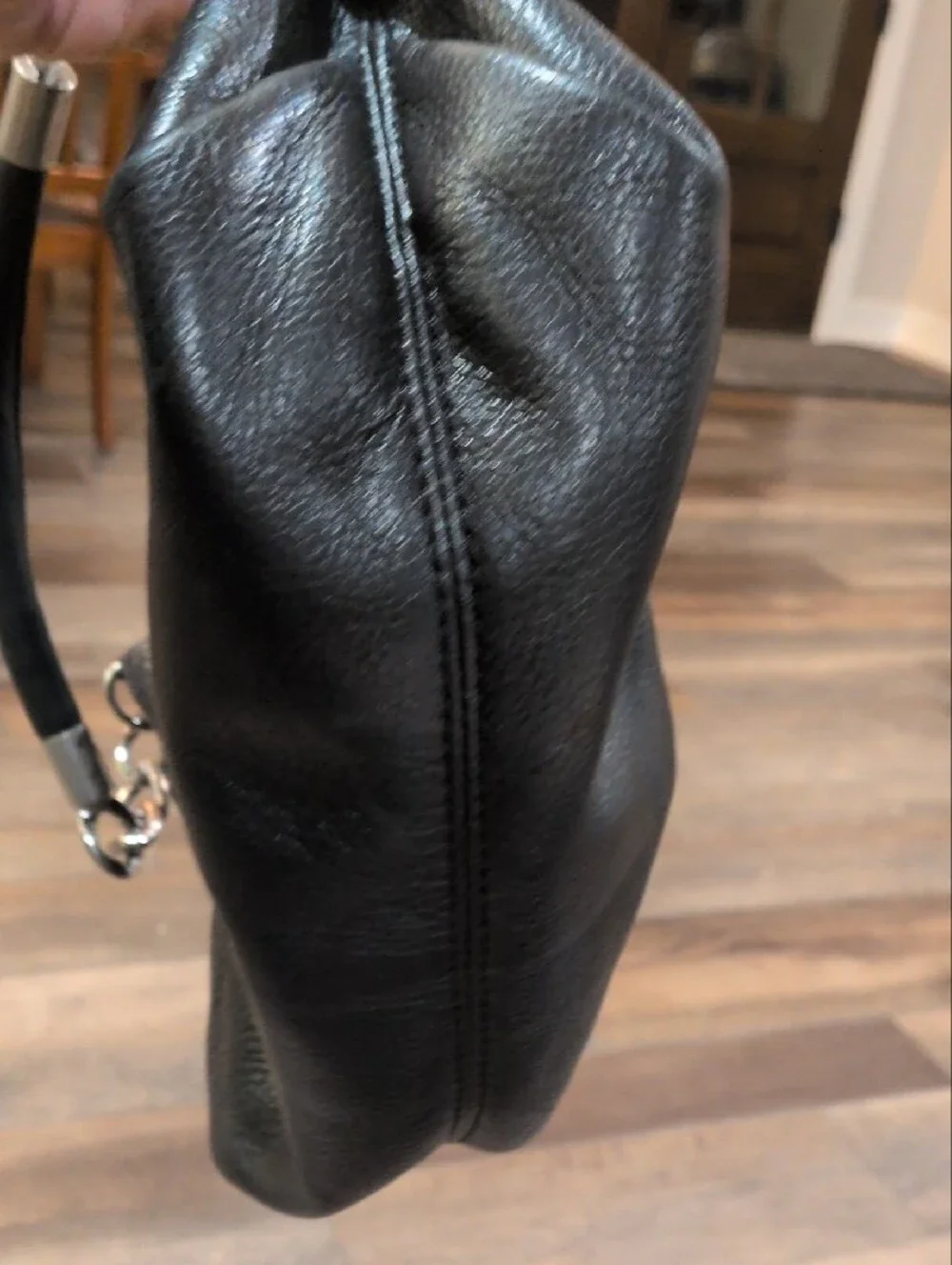 Michael Kors Black Pebble Leather Shoulder Bag with Chain-Link Handle
